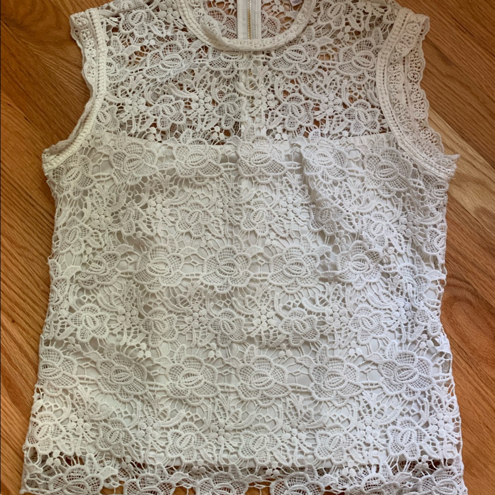 White lace, sleeveless blouse